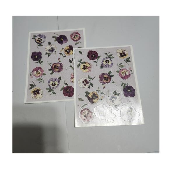 Vtg Hallmark Stickers Flowers Pansy Purple Spring Summer 80s 90s Loose Sheets x2 - Picture 1 of 3